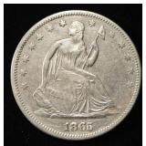 1865 SEATED LIBERTY HALF DOLLAR XF/AU