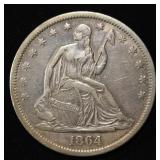 1864-S SEATED LIBERTY HALF DOLLAR XF