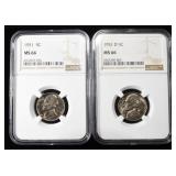1951-P&D JEFFERSON NICKELS NGC MS 66