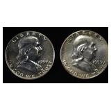 (2) 90% SILVER 1959 FRANKLIN HALF DOLLARS PROOF BU