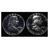 (2) 90% SILVER 1963 FRANKLIN HALF DOLLARS PROOF BU
