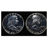 (2) 90% SILVER 1960 FRANKLIN HALF DOLLARS PROOF BU
