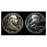 (2) 90% SILVER 1960 FRANKLIN HALF DOLLARS PROOF BU