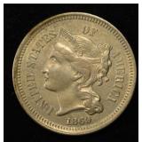 1869 3 CENT NICKEL PIECE BU