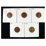 (5) 1931 LINCOLN WHEAT CENTS NICE UNC