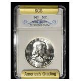 1963 FRANKLIN HALF DOLLAR SGS PERFECT GEM BU
