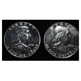 (2) 90% SILVER 1961 FRANKLIN HALF DOLLARS PROOF BU