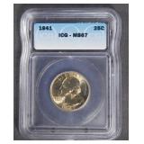 1941 WASHINGTON QUARTER ICG MS 67
