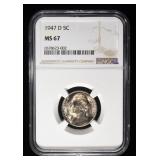 1947-D JEFFERSON NICKEL NGC MS67