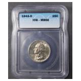 1943-D WASHINGTON QUARTER ICG MS 68