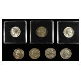 1945 &1946, (5)1964 90% SILVER WASHINGTON QUARTERS