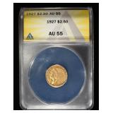 1927 $2 1/2 GOLD ANACS AU 55