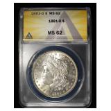 1881-O MORGAN DOLLAR ANACS MS 62