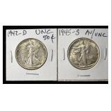 1942-D & 1945-S WALKING LIBERTY HALF DOLLARS