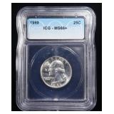 1959 WASHINGTON QUARTER ICG MS 66+