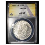 1886-O MORGAN DOLLAR ANACS AU 53