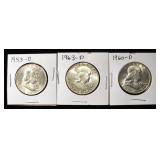 1953-D, 1960-D, & 1963-D FRANKLIN HALF DOLLARS