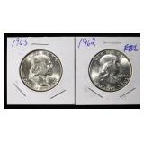 1962 & 1963 FRANKLIN HALF DOLLARS