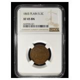1865 PLAIN 5 2C NGC XF 45 BN
