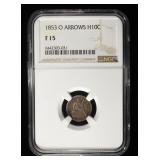 1853-O ARROWS LIBERTY SEATED HALF DIME NGC F15