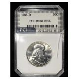 1963-D FRANKLIN HALF PCI SUPERB GEM BU FBL