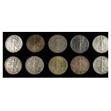 (10) 90% SILVER WALKING LIBERTY HALF DOLLARS