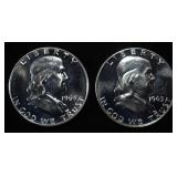 (2) 90% SILVER 1963 FRANKLIN HALF DOLLARS PROOF BU
