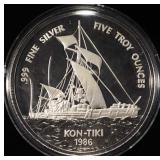 1986 KON-TIKI 5 OZ 0.999 SILVER ROUND