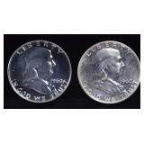 (2) 90% SILVER 1960 FRANKLIN HALF DOLLARS PROOF BU