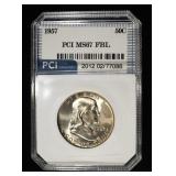 1957 FRANKLIN HALF PCI SUPERB GEM BU FBL