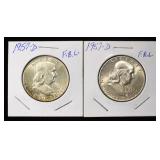 (2) 1957-D FRANKLIN HALF DOLLARS BU FBL