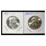 1963 & 1963-D FRANKLIN HALF DOLLARS BU