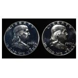 (2) 90% SILVER 1963 FRANKLIN HALF DOLLARS PROOF BU