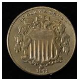 1871 SHIELD NICKEL CH BU