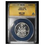 1964 50C CANADA PL ANACS MS 66 CAMEO