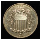 1867 SHIELD NICKEL CH BU W/RAYS
