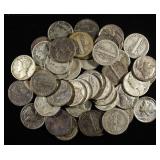 (50) 90% SILVER MERCURY DIME