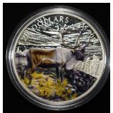 2014 PAINTED CARIBOU 1 OZ 0.999 SILVER ROUND