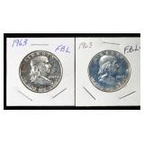 (2) 1963 FRANKLIN HALF DOLLARS FBL BU PF