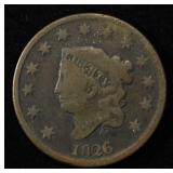 1826 CORONET HEAD LARGE CENT VG