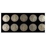 (10) 90% SILVER WALKING HALF DOLLARS