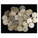 (50) 90% SILVER MERCURY DIME