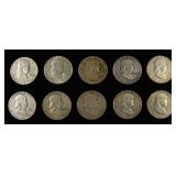 (10) 90% SILVER FRANKLIN HALF DOLLARS