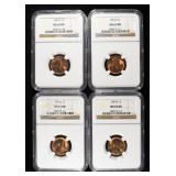 (2) 1954-D & (2) 1954-S WHEAT CENTS NGC MS65 RD