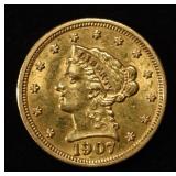1907 $2.5 GOLD LIBERTY AU/BU
