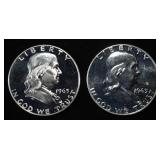 (2) 90% SILVER 1963 FRANKLIN HALF DOLLARS PROOF BU