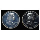 (2) 90% SILVER 1960 FRANKLIN HALF DOLLARS PROOF BU