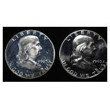 (2) 90% SILVER 1963 FRANKLIN HALF DOLLARS PROOF BU