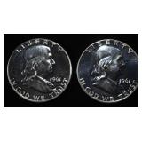 (2) 90% SILVER 1961 FRANKLIN HALF DOLLARS PROOF BU