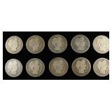 (10) 90% SILVER BARBER HALF DOLLARS